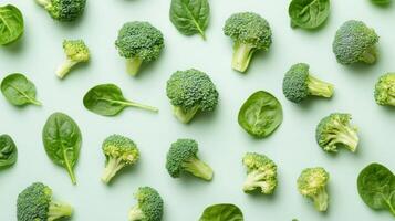 Green Broccoli and Spinach Pattern on a Green Background photo