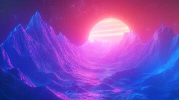 Mountainous Landscape with a Glow-Filled Sunset photo