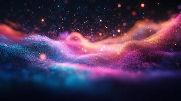 Abstract Wavy Surface with Glowing Particles and Colorful Hues photo