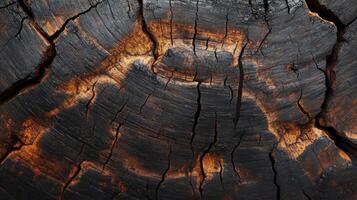 Close-up of a Burned Tree Trunk with Visible Grain and Cracks photo
