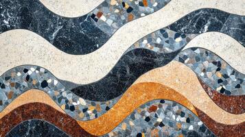 Abstract Mosaic Tile Wall with Wavy Patterns photo