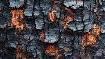 Burnt Tree Bark Close-Up with Visible Cracks and Patterns photo