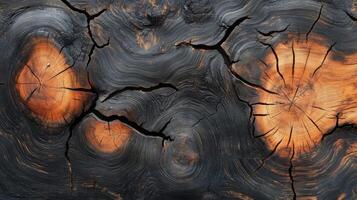Burned Tree Trunk with Visible Growth Rings photo