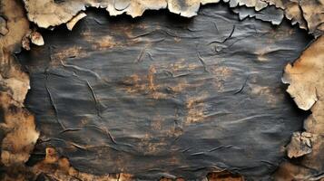 Burned and Cracked Paper Frame with Black Background photo