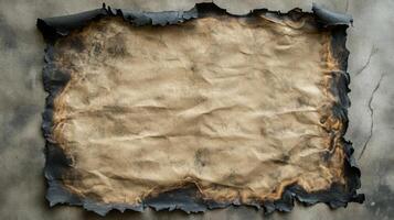 Burned and Crumpled Parchment Paper with Blackened Edges photo