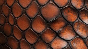 Close-up Texture of Brown Leather with Reptile Skin Pattern photo