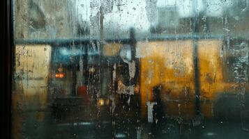 A Rainy Day View Through a Window with Streaks of Water photo