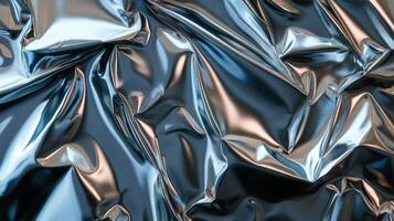 Abstract Crumpled Metallic Fabric with Shimmering Texture photo