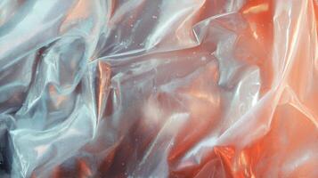 Abstract Close-Up of Crinkled Clear Plastic with Orange Undertones photo