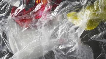 Abstract Plastic Wrap Over Red, Yellow, and Black Objects photo