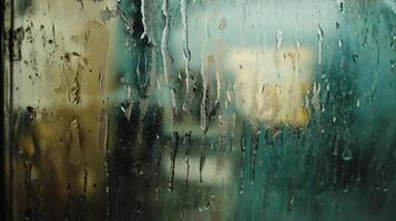 Water Droplets on a Window Pane with a Blurred View photo