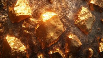 Glowing Gold Nugget Rocks in Dark Background photo