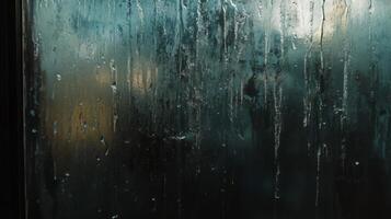 Abstract Wet Windowpane with Water Streaks and Reflections photo