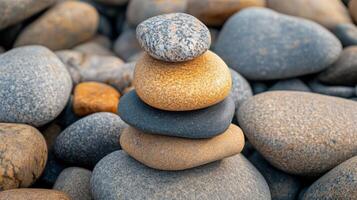 Stacked Pebbles on a Bed of Smooth Stones photo