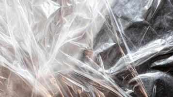Abstract Texture of Crumpled Clear Plastic Wrap photo