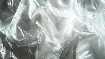 Crinkled Transparent Plastic Sheet with Light Reflecting Off Its Surface photo