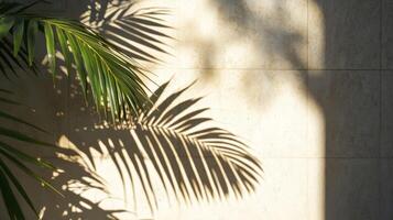 Palm Leaf Shadow Cast on a Tiled Wall photo