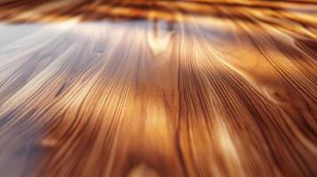 Close-up view of a rich brown wooden surface with intricate grain patterns. photo