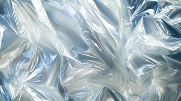Abstract Texture of Crumpled Transparent Plastic Wrap photo