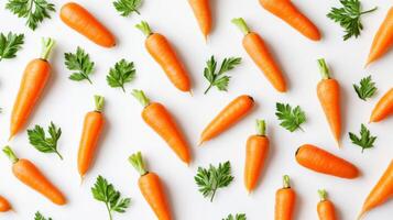 A Pattern of Carrots and Parsley Sprigs on a White Background photo