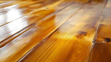 Close-up of Smooth, Varnished Wooden Planks photo