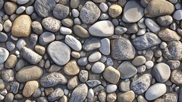 A Close-Up View of Smooth, Gray, White, and Tan River Rocks photo