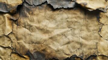 Burned and Wrinkled Paper with Charcoal Marks photo
