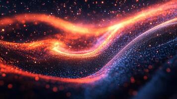 Abstract Wave of Shimmering Particles in Orange and Blue Hues photo