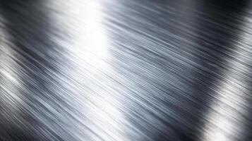 Close-up of a Polished Metal Surface with Diagonal Lines and Light Reflections photo