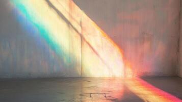 A Stained Glass Rainbow Casts a Colorful Glow on a Concrete Floor photo