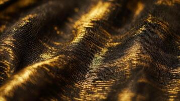 Close-up of Black Fabric with Gold Metallic Threads photo