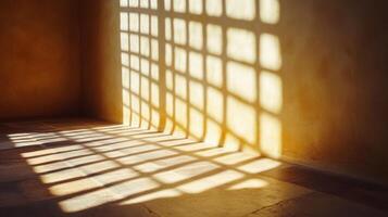 Sunlight Casting Grid Pattern Shadows on Wall and Floor photo