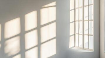 Sunlit Window Casting a Geometric Shadow on a White Wall photo