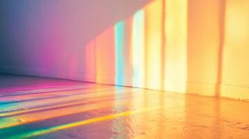 Prismatic Light Casts Rainbow Patterns on a Wall and Floor photo