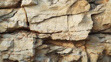 A close-up view of a rocky cliff face, exhibiting a complex network of cracks and crevices. photo