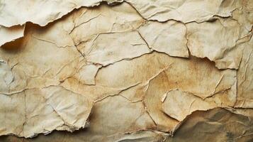 Close-up of a Crinkled and Torn Brown Paper Texture photo