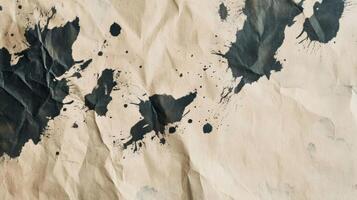 Crumpled Brown Paper with Black Ink Splatter photo