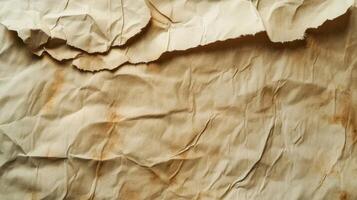 A Crumpled Piece of Brown Paper with Stains and Ripped Edges photo