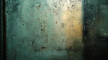 Water Droplets on a Window Pane with a Blurry Background photo