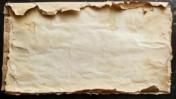Worn and Aged Paper Sheet with Torn Edges and Stains photo