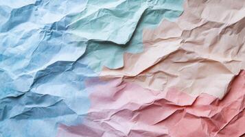 Crumpled Papers in Blue, Green, Peach, and Pink Hues photo