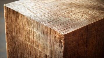 Close-up of a Wooden Block's Interlocking Grain Pattern photo