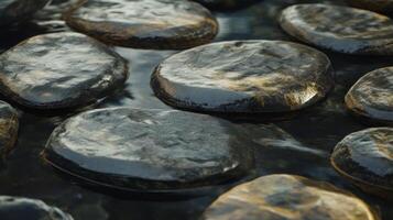 Smooth, Wet Stones Resting on a Stream's Surface photo
