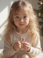 Zoe - Serene Blonde Toddler Girl in Cream, Angelic Portrait photo