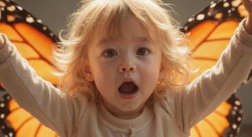Zoe - Ecstatic Blonde Toddler Girl with Butterfly Wings, Magical Joy photo