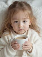 Zoe - Pensive Blonde Toddler Girl in Cream Sweater, Soft Contemplation photo