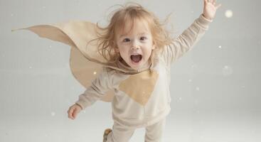 Zoe - Ecstatic Blonde Toddler Girl Mid-Jump, Pure Joy and Freedom photo