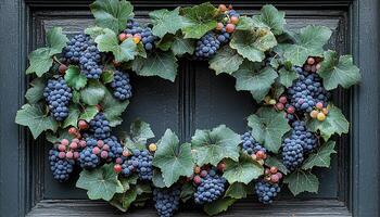 Ripe fruit on vine, fresh nature decoration frame generated by AI photo