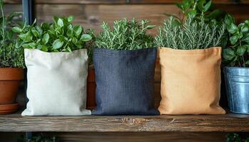 Green leaf plant indoors on rustic wooden table freshness generated by AI photo