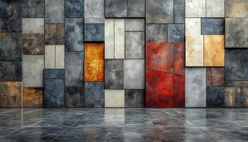 Modern architecture with concrete flooring and old brick walls generated by AI photo